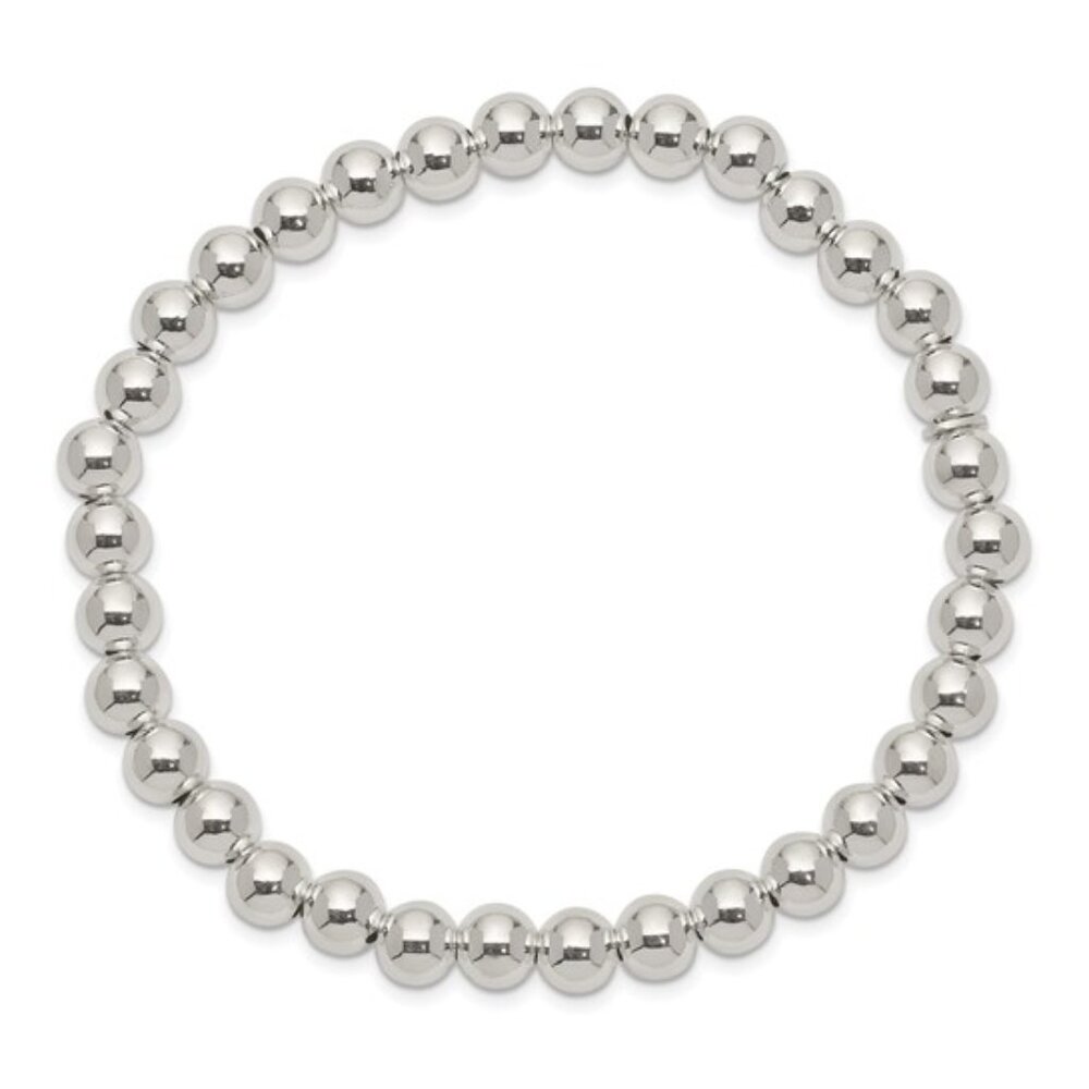 Sterling Silver Polished 6mm Bead Slip-on Stretch Bracelet – Made in Italy